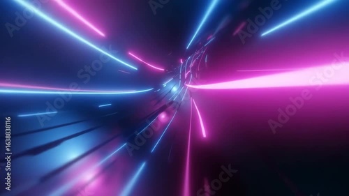 Blue Neon Glowing Stripes,dots,lines,curves, abstract Motion Background