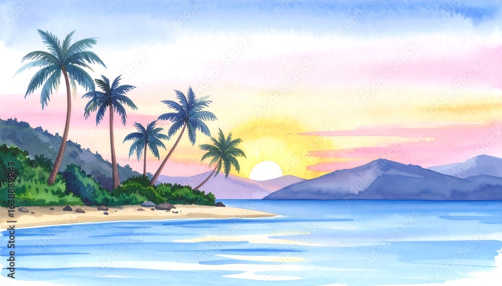 Fototapeta premium Tropical sunset beach scene (14)