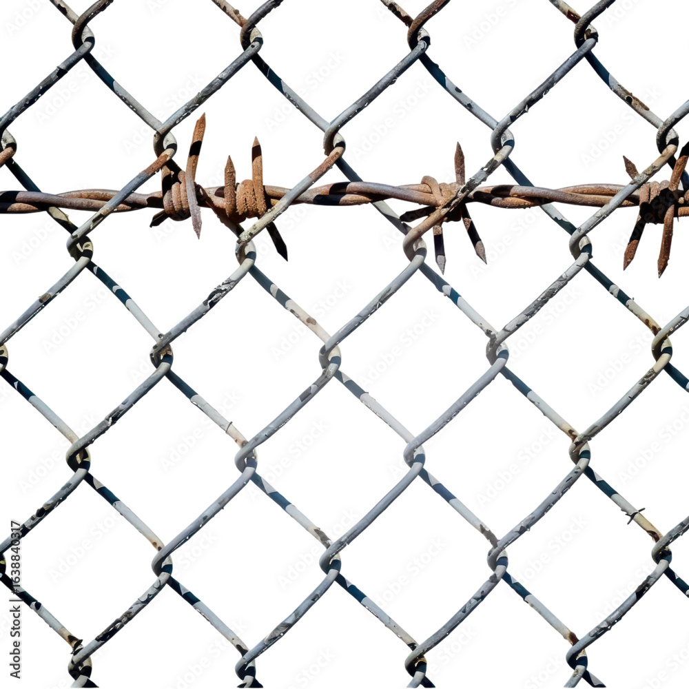 Fototapeta premium Barbed Wire Fence Close-Up with Intricate Details and Shadows