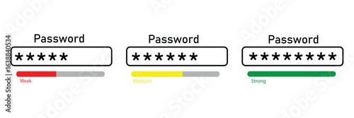 password weak, medium and strong template. authorization concept. strong, medium and weak password form.