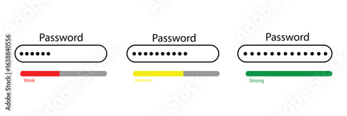 password weak, medium and strong template. authorization concept. strong, medium and weak password form.