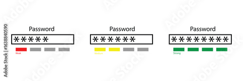 password weak, medium and strong template. authorization concept. strong, medium and weak password form.