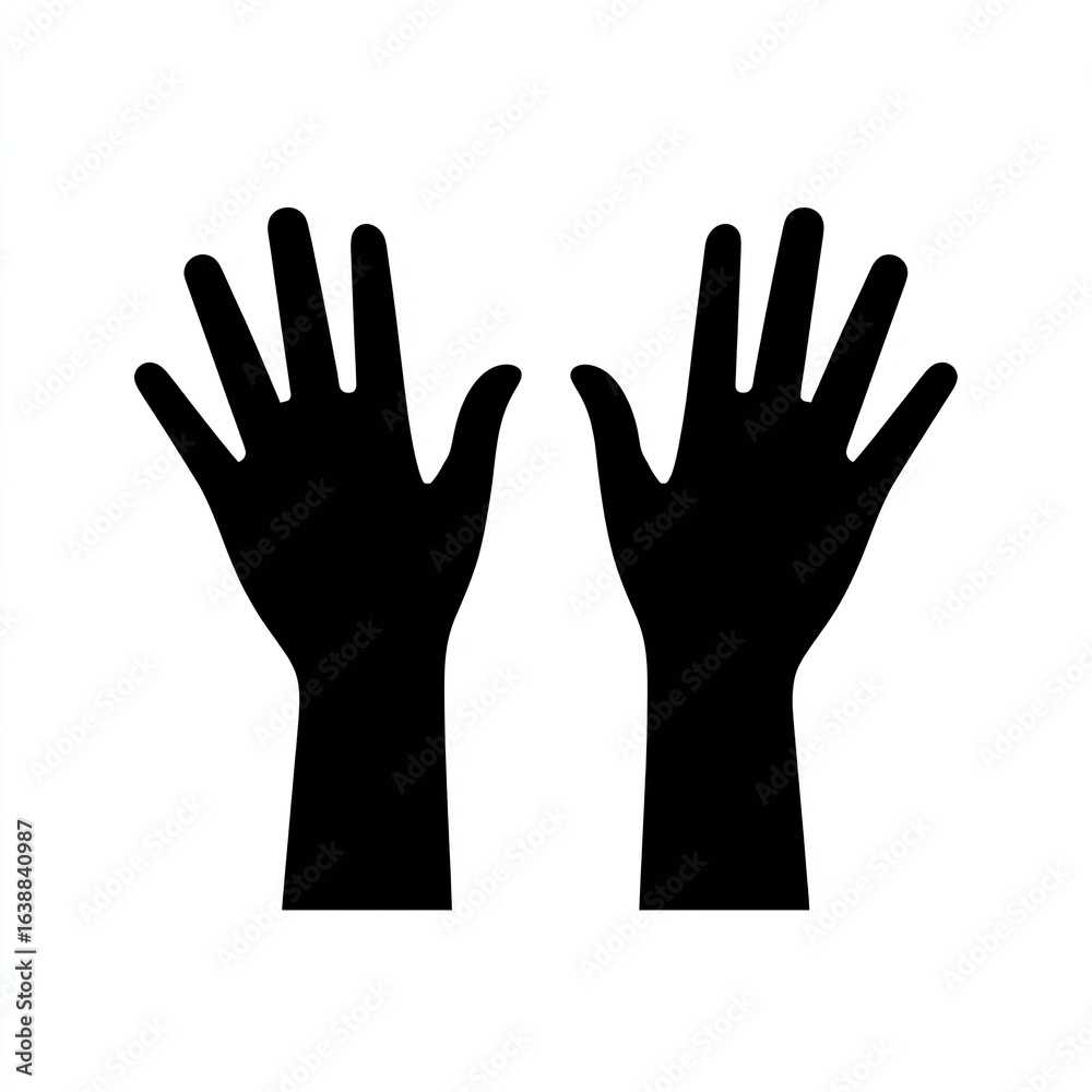Obraz premium Two black silhouettes of hands raised, palms up