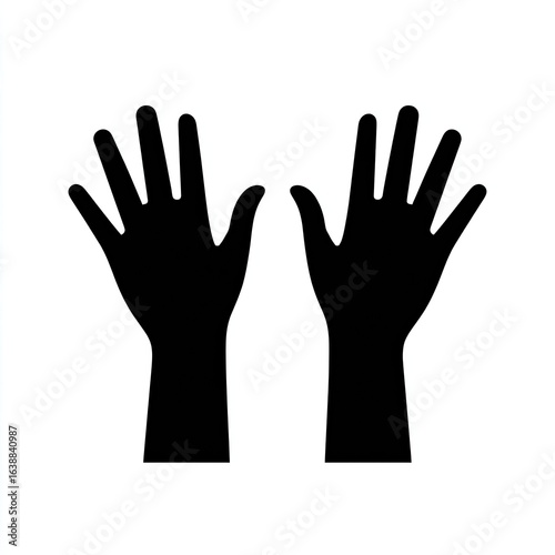 Two black silhouettes of hands raised, palms up