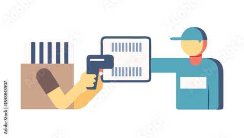 Barcode scanning process for inventory management and supply chain logistics illustration design concept