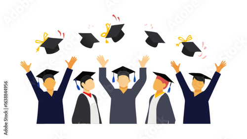 Graduation celebration students throwing caps in air academic achievement ceremony success knowledge education