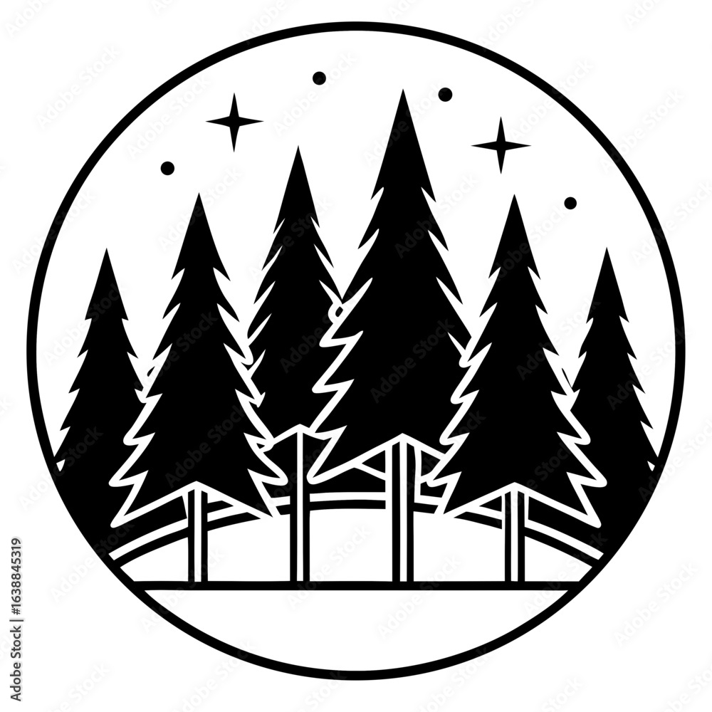 Obraz premium Minimalist Forest Emblem Pine Tree Line Art for Eco Brands