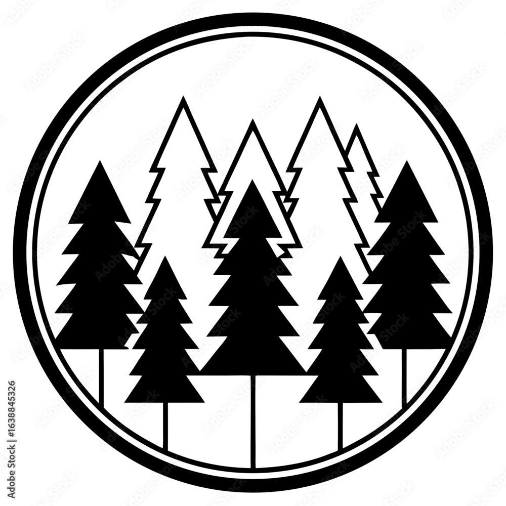 Obraz premium Minimalist Forest Emblem Pine Tree Line Art for Eco Brands
