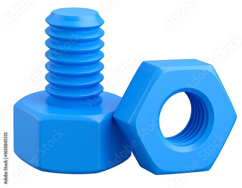 Blue bolt and nut
