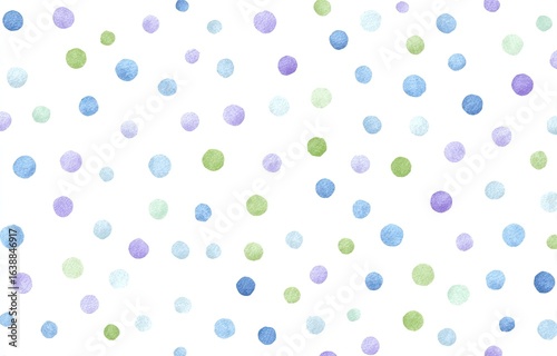 Delicate, pastel-colored polka dots scattered across a white background