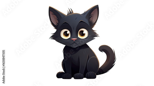 a sleek black cartoon cat with large eyes on white background