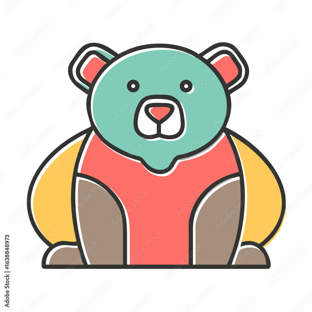 Fototapeta premium Illustration of a colorful cartoon bear with red shirt