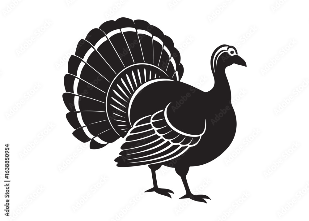 Fototapeta premium Black Turkey Silhouette Icon in Minimal Flat Vector Style.