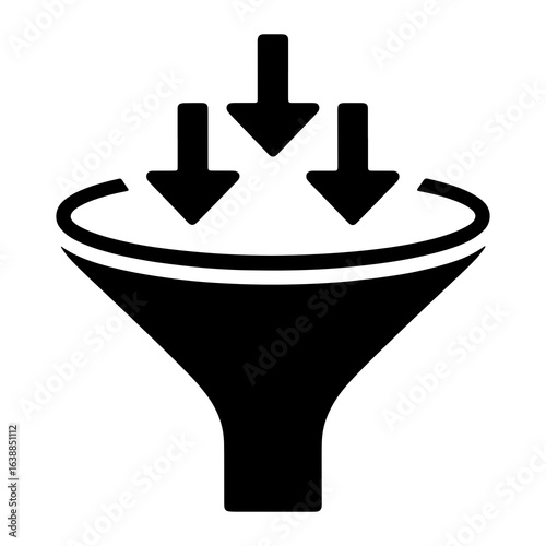 Black funnel with three downward arrows input process
