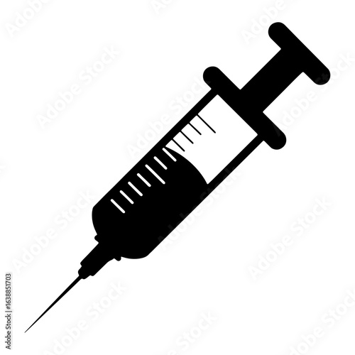 Black medical syringe with liquid injection needle