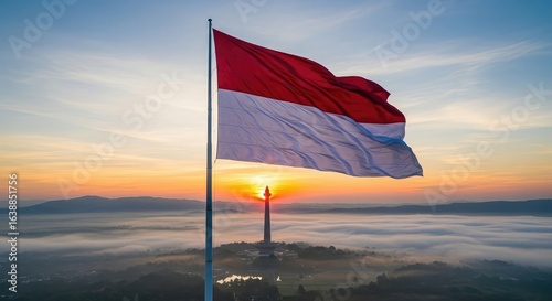 National flag waving in sunrise
