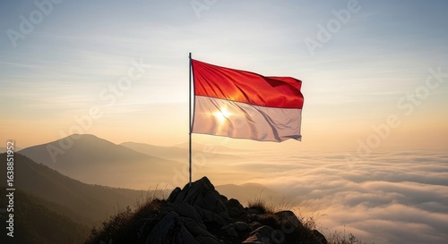 National flag waving on mountain top