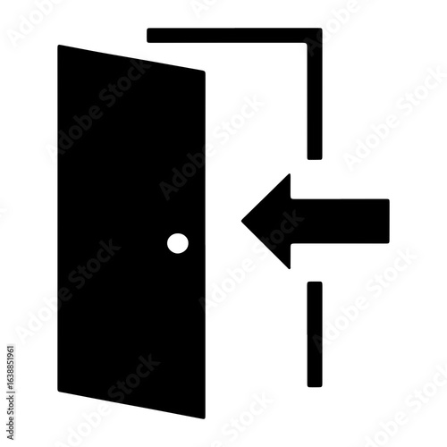 Black open door with entry arrow symbol