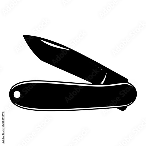 Black pocket knife open blade handle