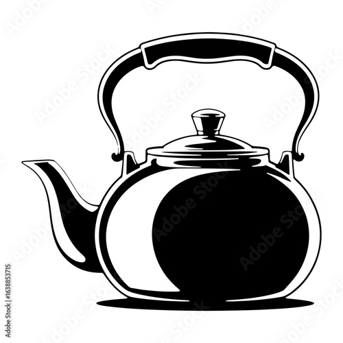 Black teapot with curved handle kettle white