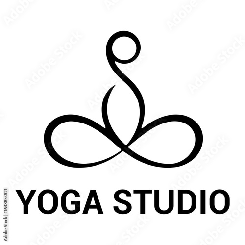 Black yoga symbol with studio text meditation lotus