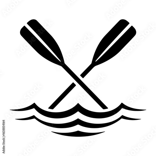 Crossed oars on water waves rowing black