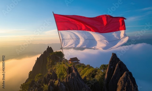 National flag waving over mountains