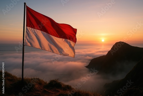 National flag waving over scenic landscape