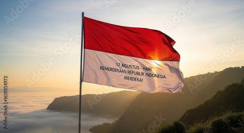 National flag waving over scenic landscape