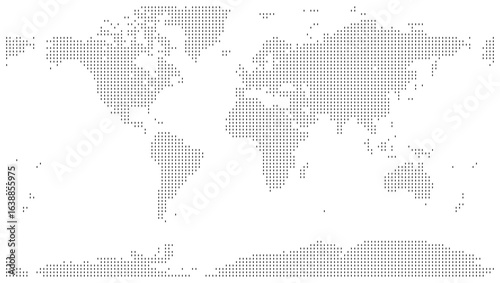 Abstract vertical square shape dotted world map with a stunning geometric pattern. Rectangular vertical square shape dot map is a creative representation of the planet's geography and borders.