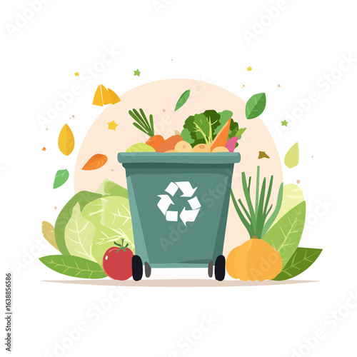Clean vector of a compost bin with garden and kitchen scraps, simple and neat.