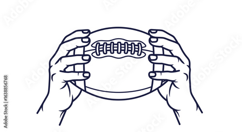 Flat vector illustration of two hands gripping a American football ball