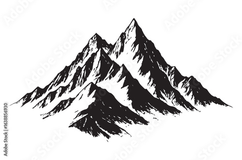 Dramatic jagged mountain peak illustration in black and white