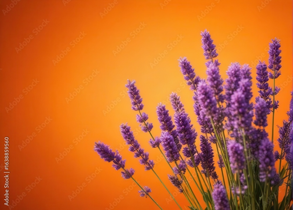 Fototapeta premium Lavender blooms on a vibrant orange background