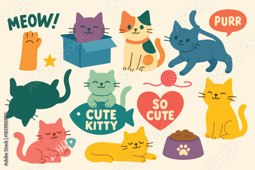 dog and cat sticker vector. Lovely pet doodle pattern in different poses and breeds. Adorable funny pet and many characters hand drawn collection for T-shirt, sticker, print, pet shop