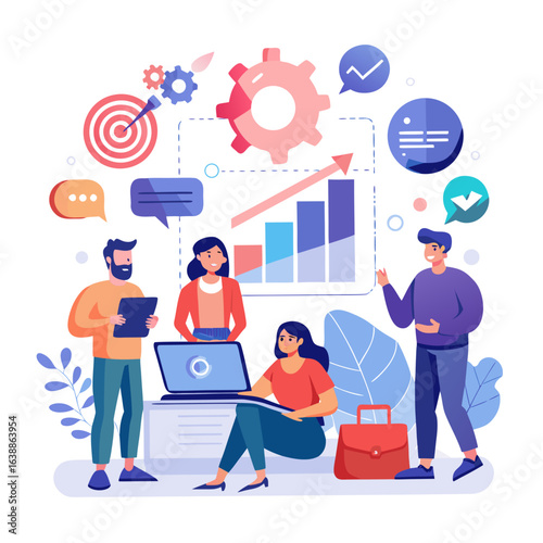 Teamwork and business growth with data analysis and strategy