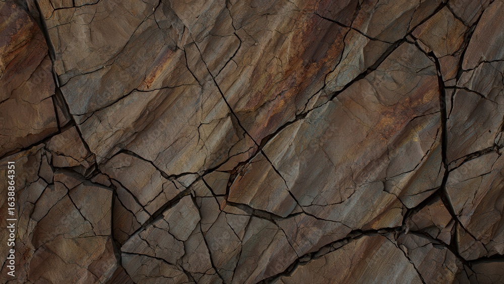 Close up of a cracked and textured stone surface with earth tone colors and dark line patterns Close up of a cracked and textured stone surface with earth tone colors and dark line patterns