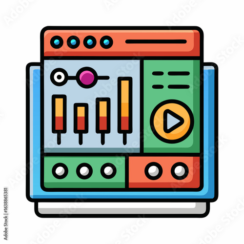 Digital audio mixer interface with sliders and play button