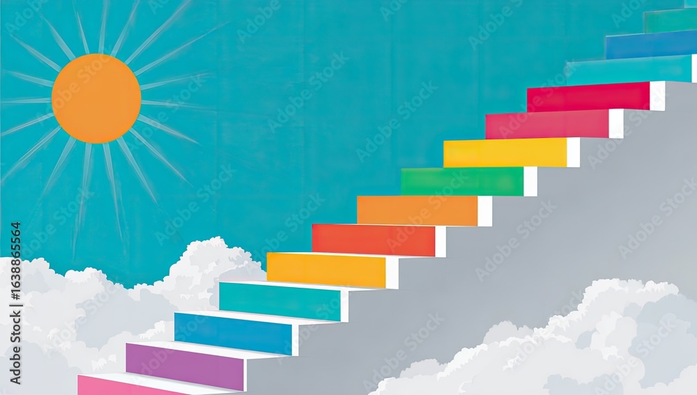 Fototapeta premium Colorful Steps to Success, Sunny Sky, Clouds