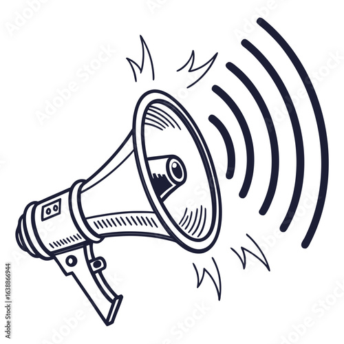 Hand drawn megaphone with sound waves emanating from it