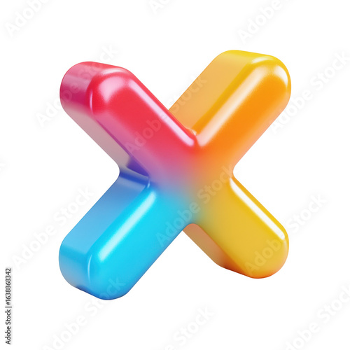 Vibrant Intersection of Color: A brilliantly rendered 3D illustration of an X showcases a captivating spectrum of hues, blending seamlessly in a vivid display.