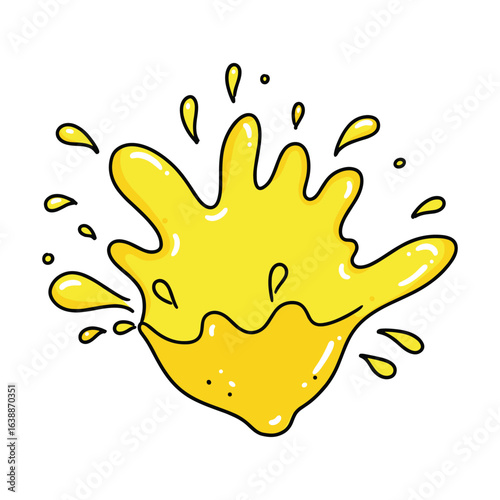 Yellow liquid splash with droplets – stock vector flat illustration