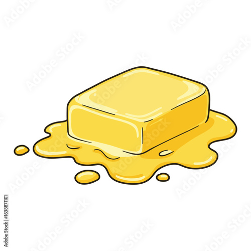 Melting butter block with drips – stock vector flat illustration