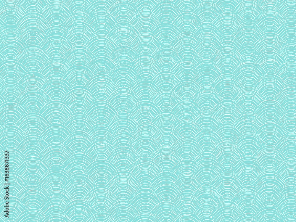 Fototapeta premium A traditional Japanese Seigaiha wave pattern with white lines on a light turquoise background.