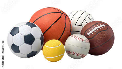 Diverse sports balls PNG set isolated, ideal for design projects.
