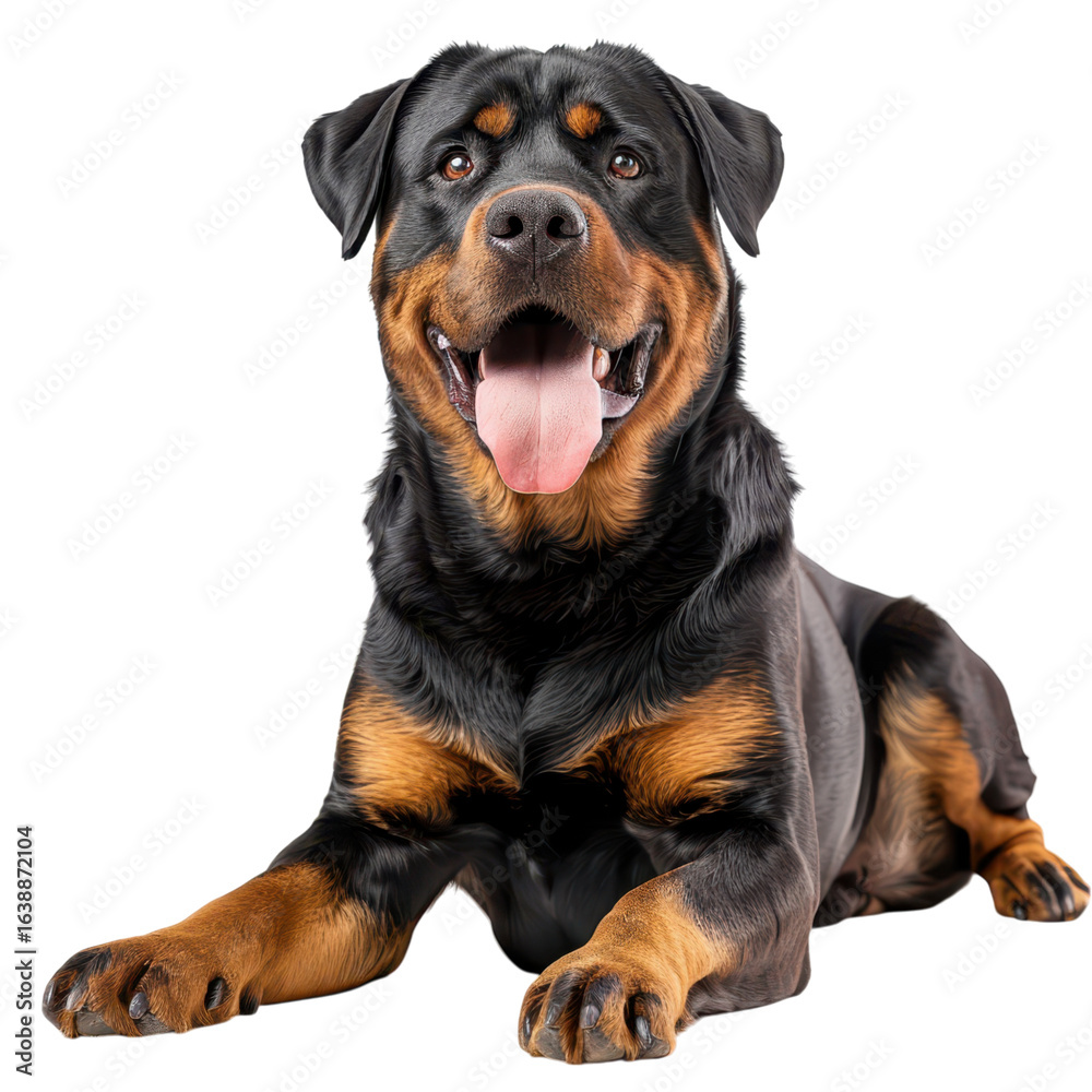 Happy Rottweiler Dog Sitting and Smiling with Tongue Out Happy Rottweiler Dog Sitting and Smiling with Tongue Out