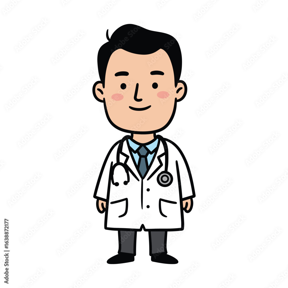 Cartoon asian male doctor in white coat with stethoscope – stock vector flat illustration Cartoon asian male doctor in white coat with stethoscope – stock vector flat illustration