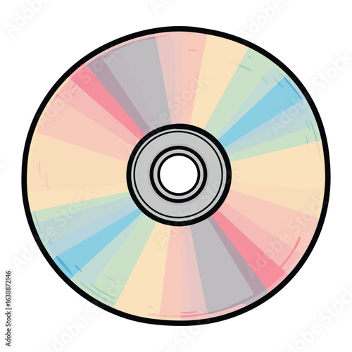 Multi-colored compact disc with vibrant spectrum design – stock vector flat illustration