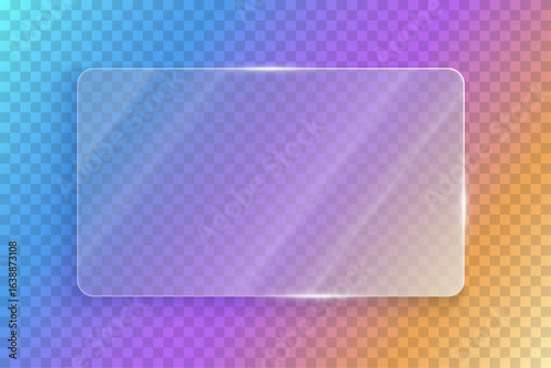 Modern glass card with soft reflections and colorful gradient background. Transparent UI panel design for tech projects or web app interfaces with clean, futuristic style. Vector illustration.