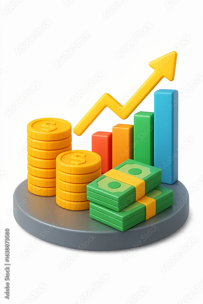 Gold upward arrow graph showing rising trend, graph and coins gold on transparent background Gold upward arrow graph showing rising trend, graph and coins gold on transparent background